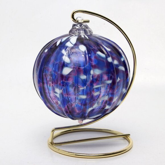 Murano Style Art Glass Ball Decor Ornament Hand Blown Gold Blue Purple White - Picture 9 of 9